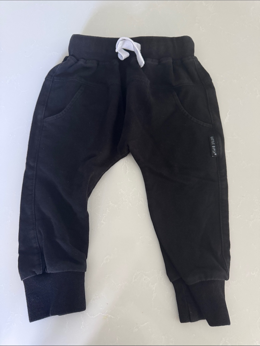 Little Bipsy Black Jogger Sweatpants with White Drawstring